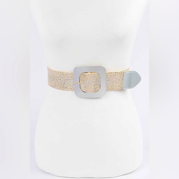 Square Buckle Coated Straw Statement Belt - Picture 1 of 7